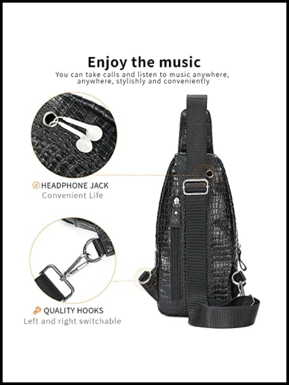 Genuine Leather Sling Bag with Crocodile Embossed Pattern